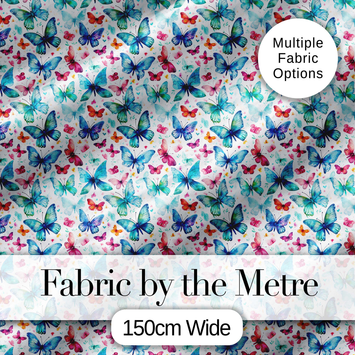 Cute Blue and Pink Butterflies with Heart Accents Seamless Pattern Digital Print Fabric by the Metre UK Sewing Quilting Textile