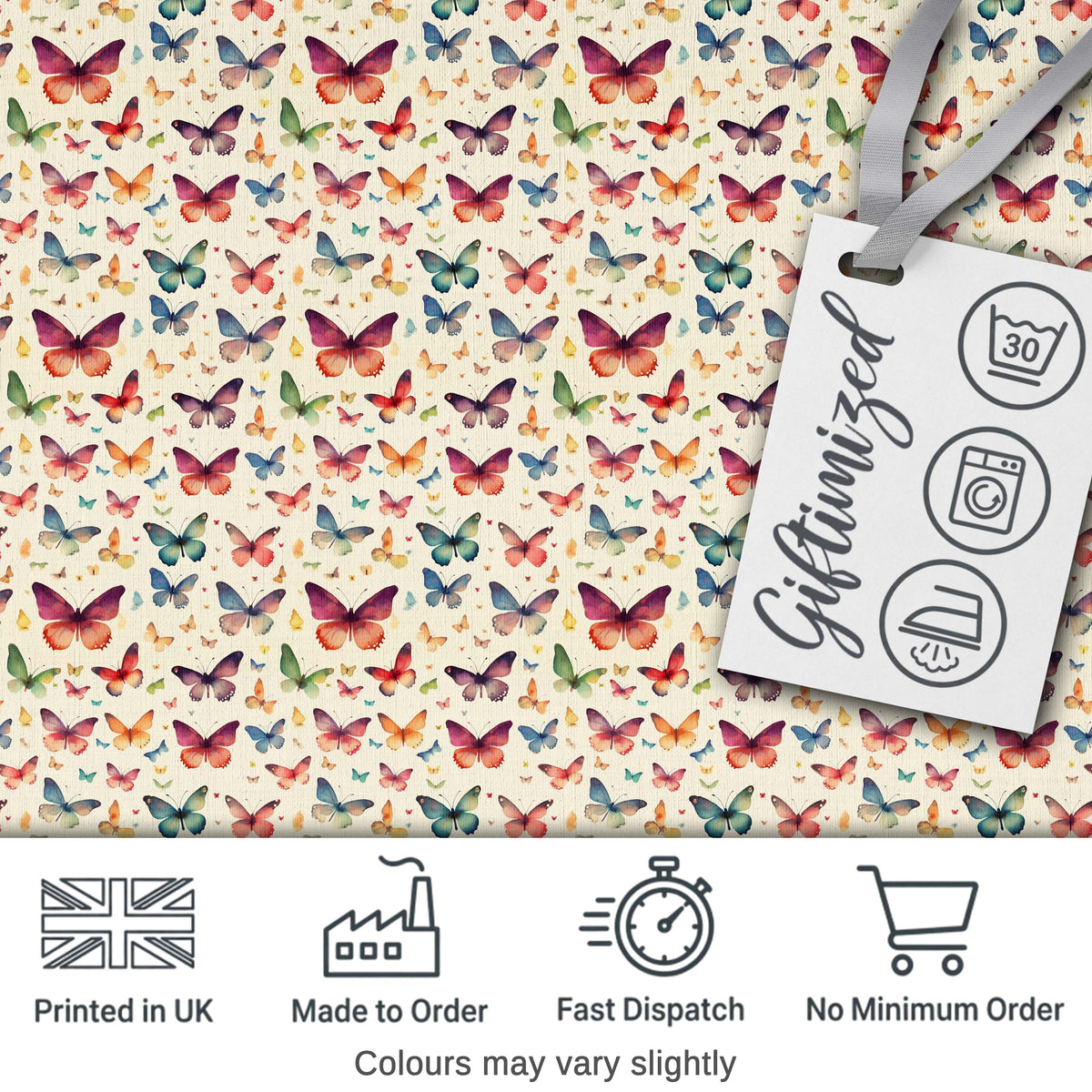 Colorful Mixed Butterflies with Soft Neutral Background Seamless Pattern Digital Print Fabric by the Metre UK Sewing Quilting Textile
