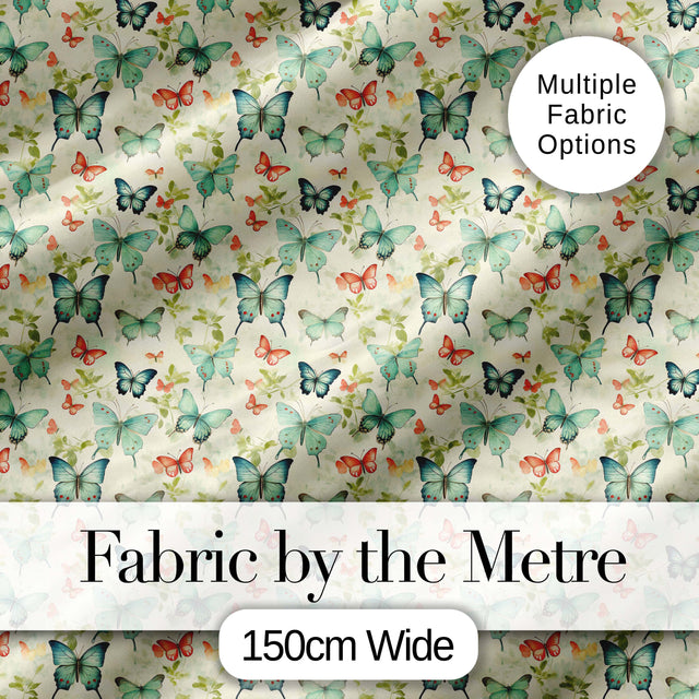 Soft Pastel Butterflies with Botanical Leaves Seamless Pattern Digital Print Fabric by the Metre UK Sewing Quilting Textile