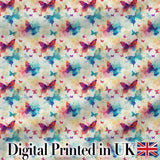 Bright Watercolor Butterflies with Color Splash Effect Seamless Pattern Digital Print Fabric by the Metre UK Sewing Quilting Textile