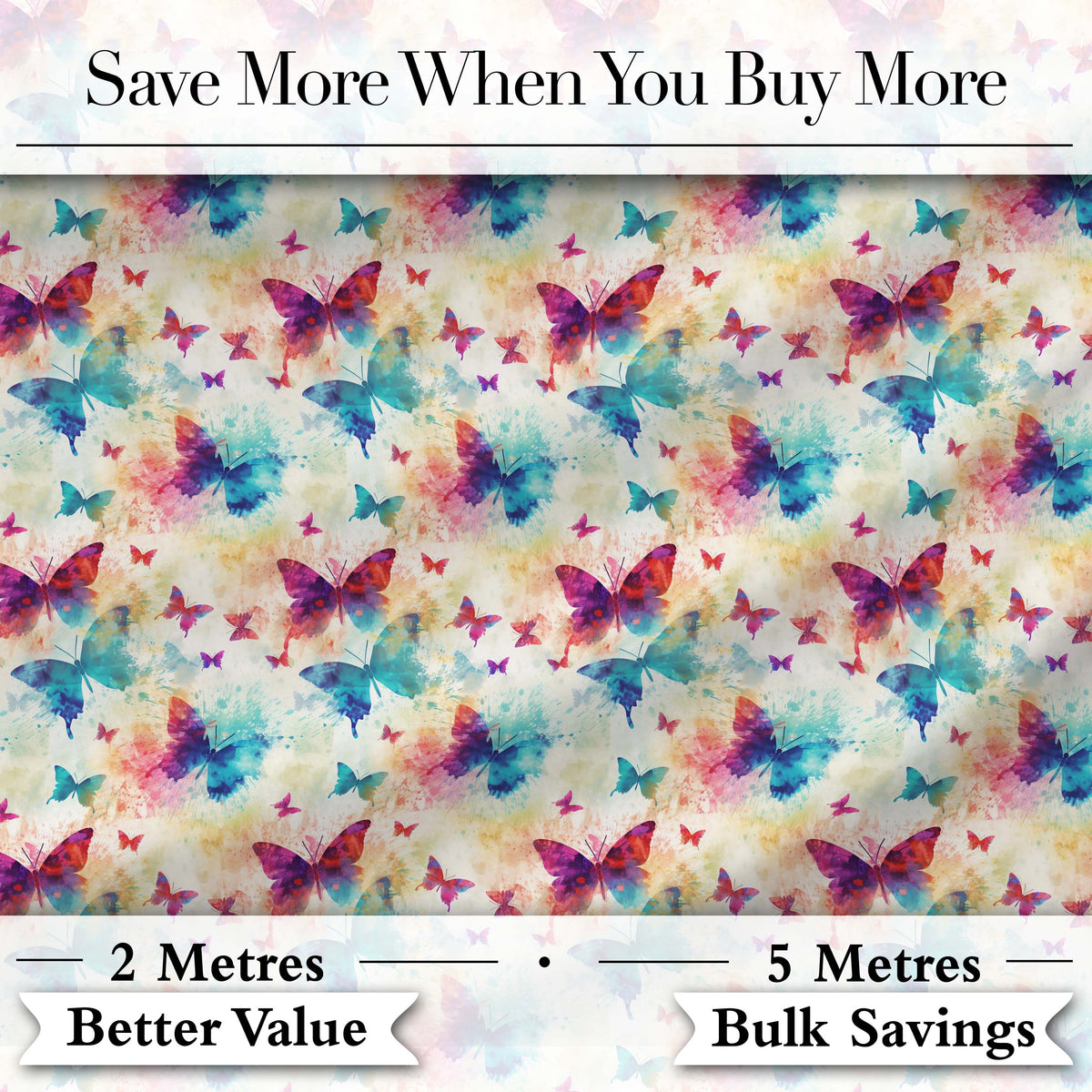 Bright Watercolor Butterflies with Color Splash Effect Seamless Pattern Digital Print Fabric by the Metre UK Sewing Quilting Textile