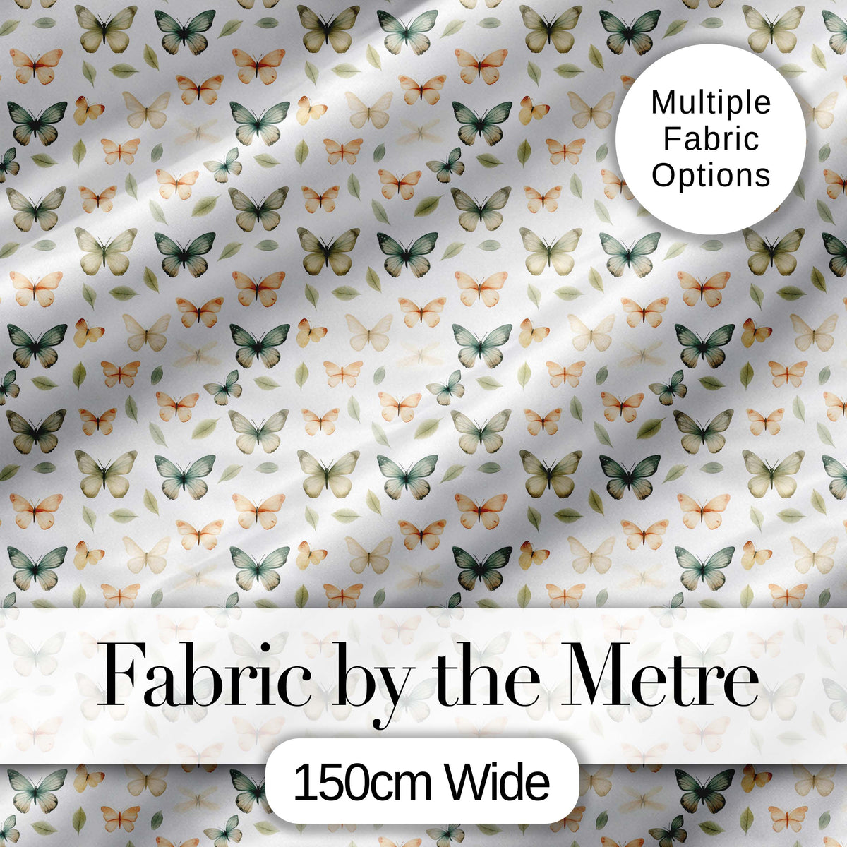 Soft Neutral Butterflies with Leaves Minimal Seamless Pattern Digital Print Fabric by the Metre UK Sewing Quilting Textile