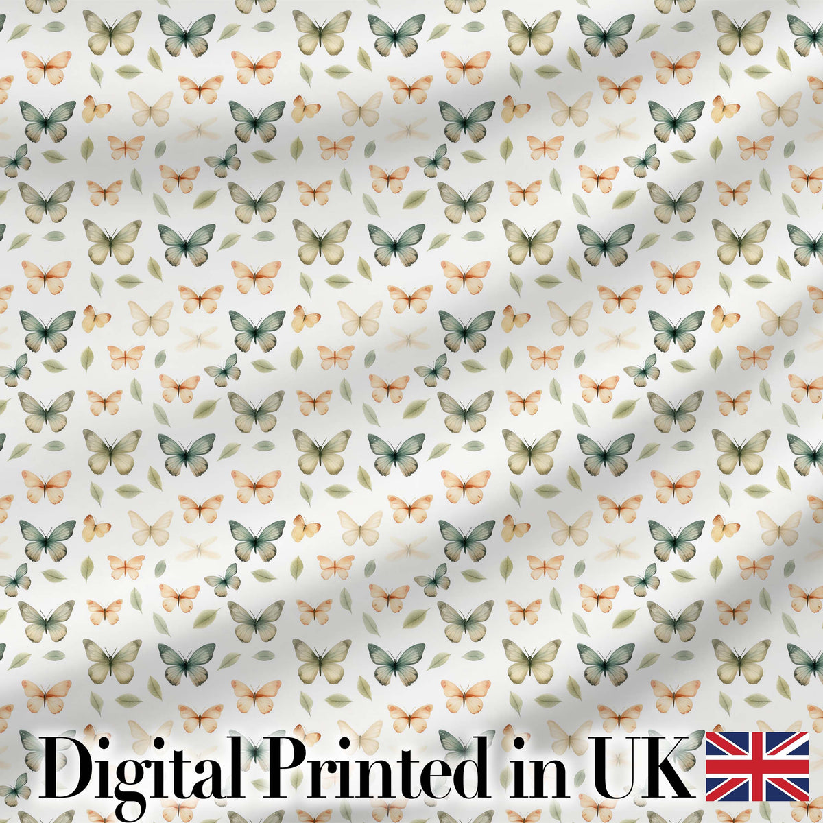 Soft Neutral Butterflies with Leaves Minimal Seamless Pattern Digital Print Fabric by the Metre UK Sewing Quilting Textile