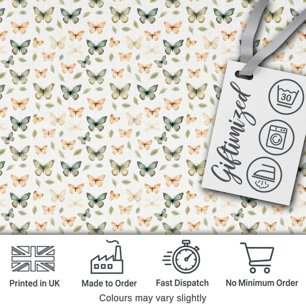 Soft Neutral Butterflies with Leaves Minimal Seamless Pattern Digital Print Fabric by the Metre UK Sewing Quilting Textile