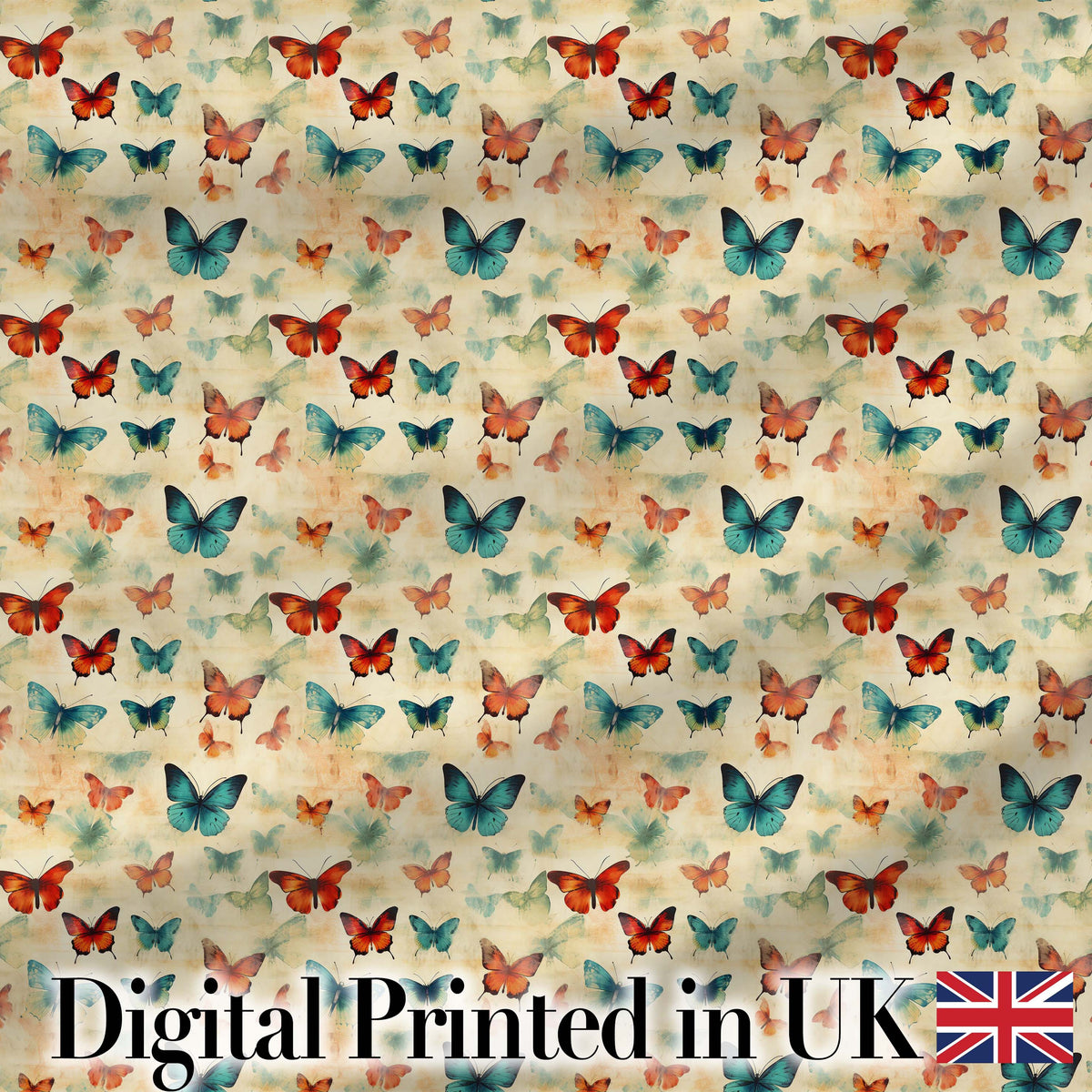 Vintage Style Butterflies in Warm Tones Seamless Pattern Digital Print Fabric by the Metre UK Sewing Quilting Textile