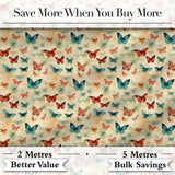Vintage Style Butterflies in Warm Tones Seamless Pattern Digital Print Fabric by the Metre UK Sewing Quilting Textile