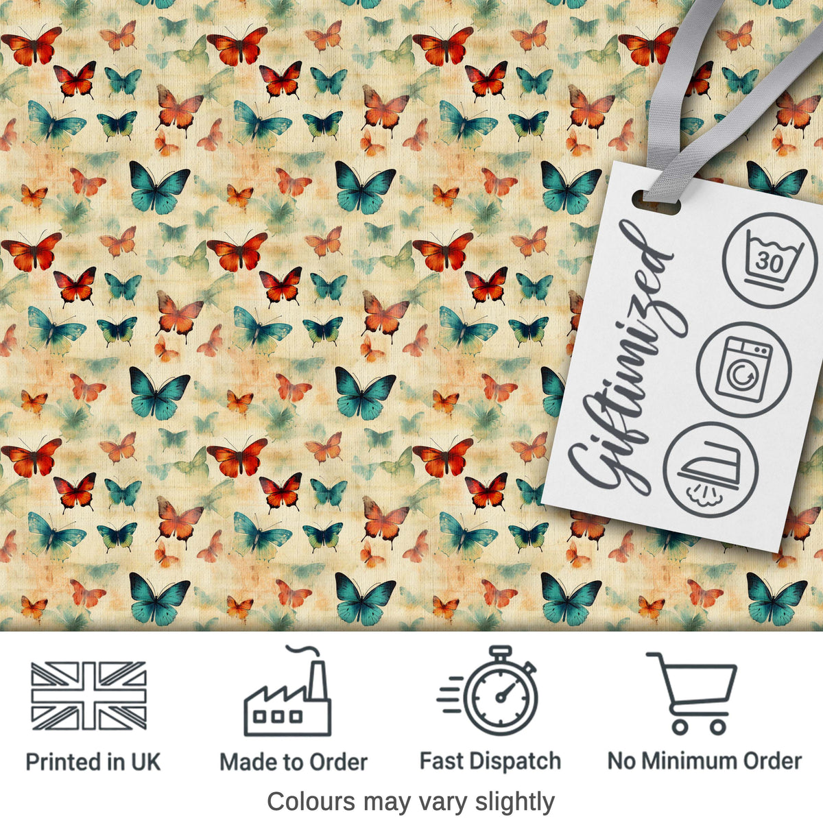 Vintage Style Butterflies in Warm Tones Seamless Pattern Digital Print Fabric by the Metre UK Sewing Quilting Textile