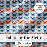 Bright Blue and Orange Butterflies Symmetrical Pattern Seamless Pattern Digital Print Fabric by the Metre UK Sewing Quilting Textile