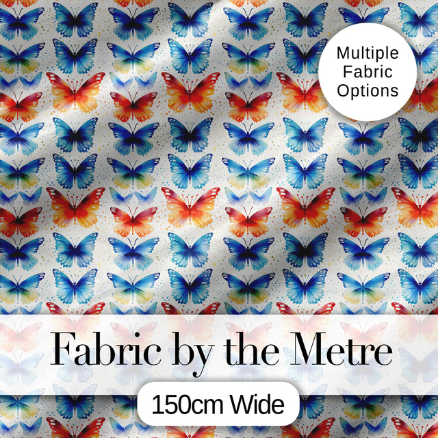 Bright Blue and Orange Butterflies Symmetrical Pattern Seamless Pattern Digital Print Fabric by the Metre UK Sewing Quilting Textile