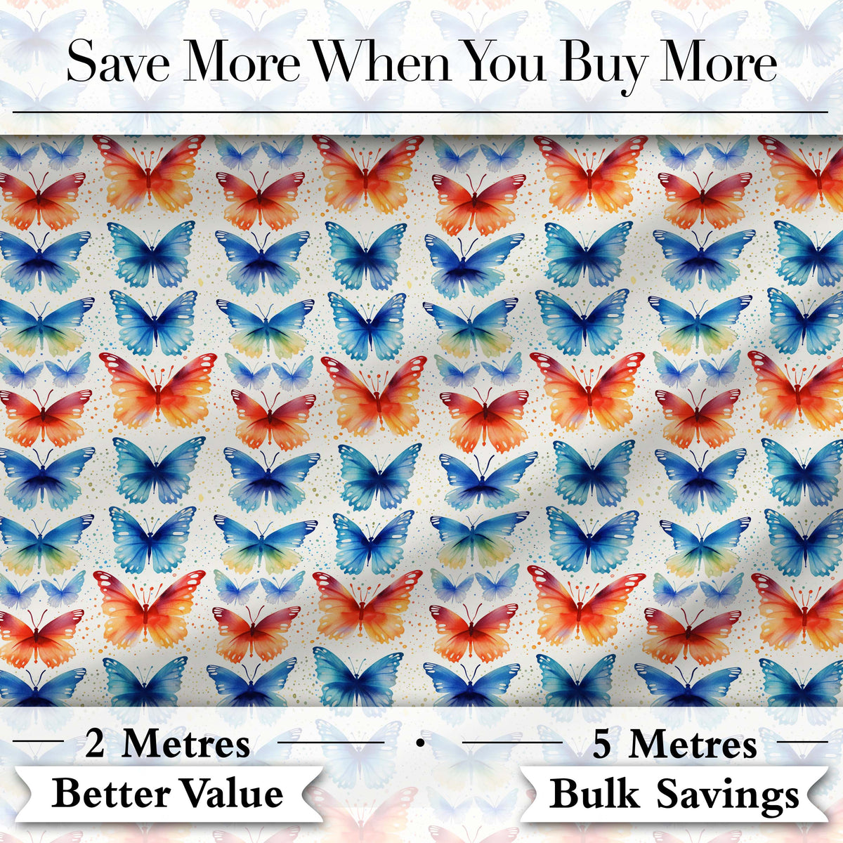 Bright Blue and Orange Butterflies Symmetrical Pattern Seamless Pattern Digital Print Fabric by the Metre UK Sewing Quilting Textile
