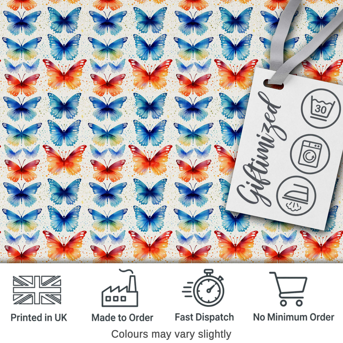 Bright Blue and Orange Butterflies Symmetrical Pattern Seamless Pattern Digital Print Fabric by the Metre UK Sewing Quilting Textile