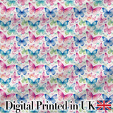 Pastel Gradient Butterflies in Soft Pink and Blue Seamless Pattern Digital Print Fabric by the Metre UK Sewing Quilting Textile
