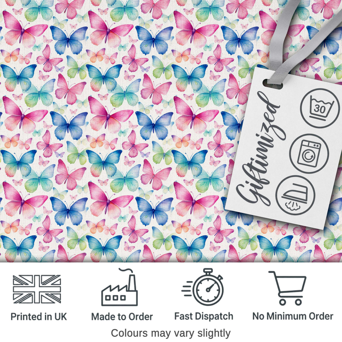 Pastel Gradient Butterflies in Soft Pink and Blue Seamless Pattern Digital Print Fabric by the Metre UK Sewing Quilting Textile