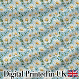 Classic White Daisies on Blue Background Seamless Pattern Digital Print Fabric by the Metre UK Sewing Quilting Textile