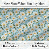 Classic White Daisies on Blue Background Seamless Pattern Digital Print Fabric by the Metre UK Sewing Quilting Textile