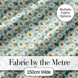 Elegant White Daisy Flowers on Sky Blue Background Seamless Pattern Digital Print Fabric by the Metre UK Sewing Quilting Textile