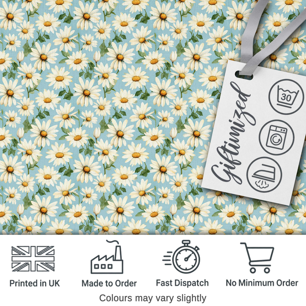 Elegant White Daisy Flowers on Sky Blue Background Seamless Pattern Digital Print Fabric by the Metre UK Sewing Quilting Textile