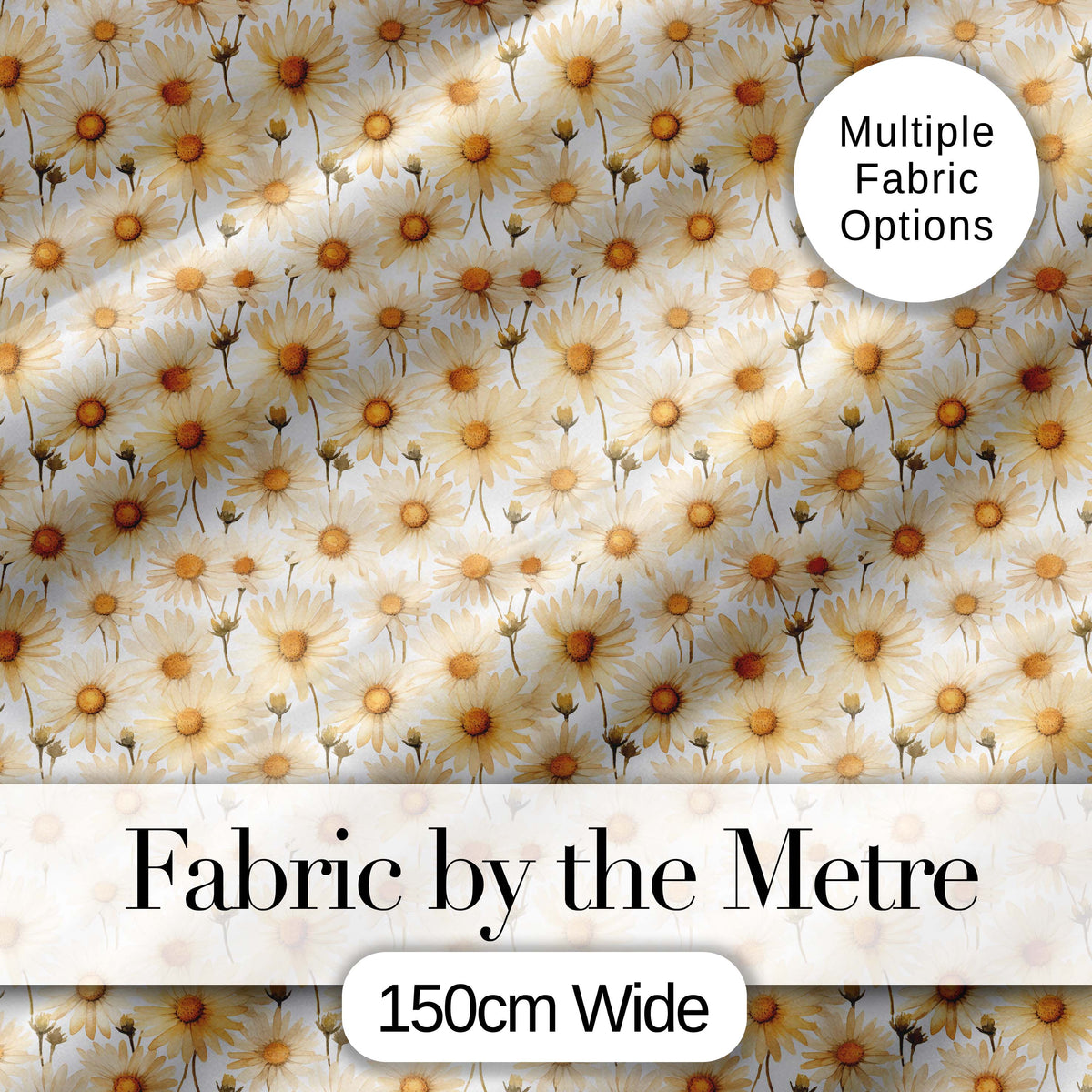 Warm Beige Daisy Floral Vintage Style Seamless Pattern Digital Print Fabric by the Metre UK Sewing Quilting Textile