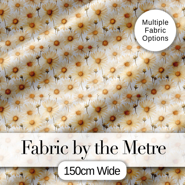 Warm Beige Daisy Floral Vintage Style Seamless Pattern Digital Print Fabric by the Metre UK Sewing Quilting Textile