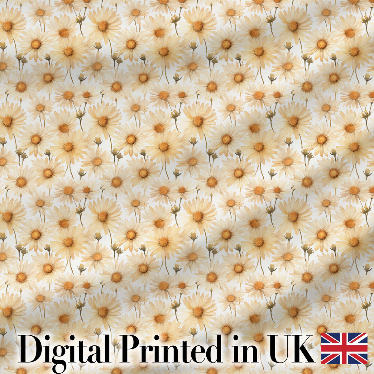 Warm Beige Daisy Floral Vintage Style Seamless Pattern Digital Print Fabric by the Metre UK Sewing Quilting Textile