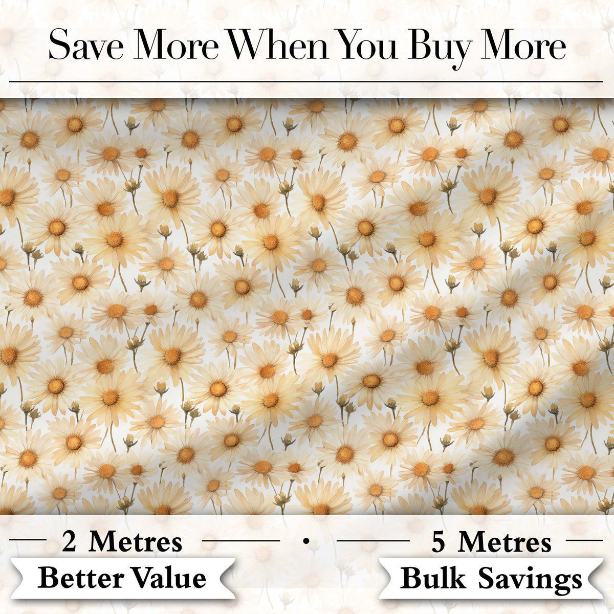 Warm Beige Daisy Floral Vintage Style Seamless Pattern Digital Print Fabric by the Metre UK Sewing Quilting Textile