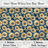 Navy Blue Background Yellow Daisy Floral Seamless Pattern Digital Print Fabric by the Metre UK Sewing Quilting Textile