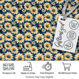Navy Blue Background Yellow Daisy Floral Seamless Pattern Digital Print Fabric by the Metre UK Sewing Quilting Textile