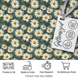 Dark Teal Background White Daisy Floral Seamless Pattern Digital Print Fabric by the Metre UK Sewing Quilting Textile