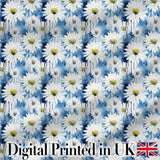 Blue Watercolor Drip Daisy Artistic Seamless Pattern Digital Print Fabric by the Metre UK Sewing Quilting Textile