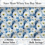 Blue Watercolor Drip Daisy Artistic Seamless Pattern Digital Print Fabric by the Metre UK Sewing Quilting Textile