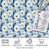 Blue Watercolor Drip Daisy Artistic Seamless Pattern Digital Print Fabric by the Metre UK Sewing Quilting Textile