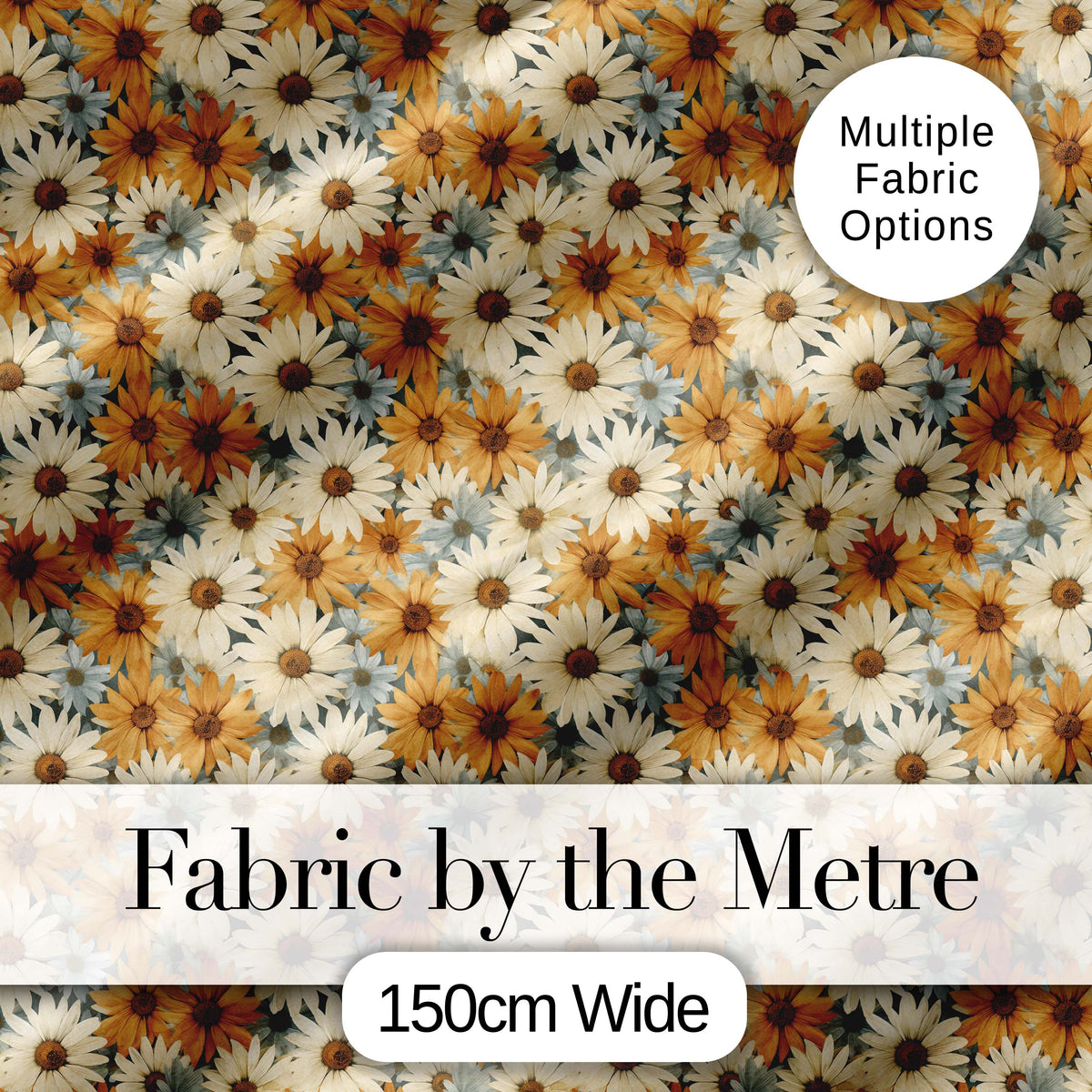 Rustic Orange and Cream Daisy Floral Seamless Pattern Digital Print Fabric by the Metre UK Sewing Quilting Textile