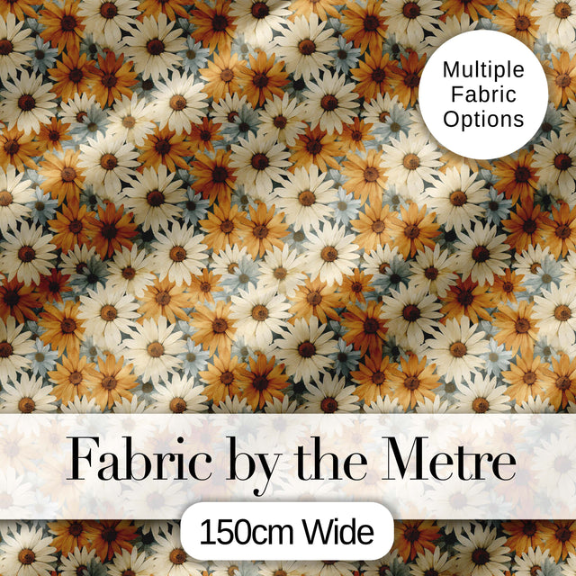 Rustic Orange and Cream Daisy Floral Seamless Pattern Digital Print Fabric by the Metre UK Sewing Quilting Textile