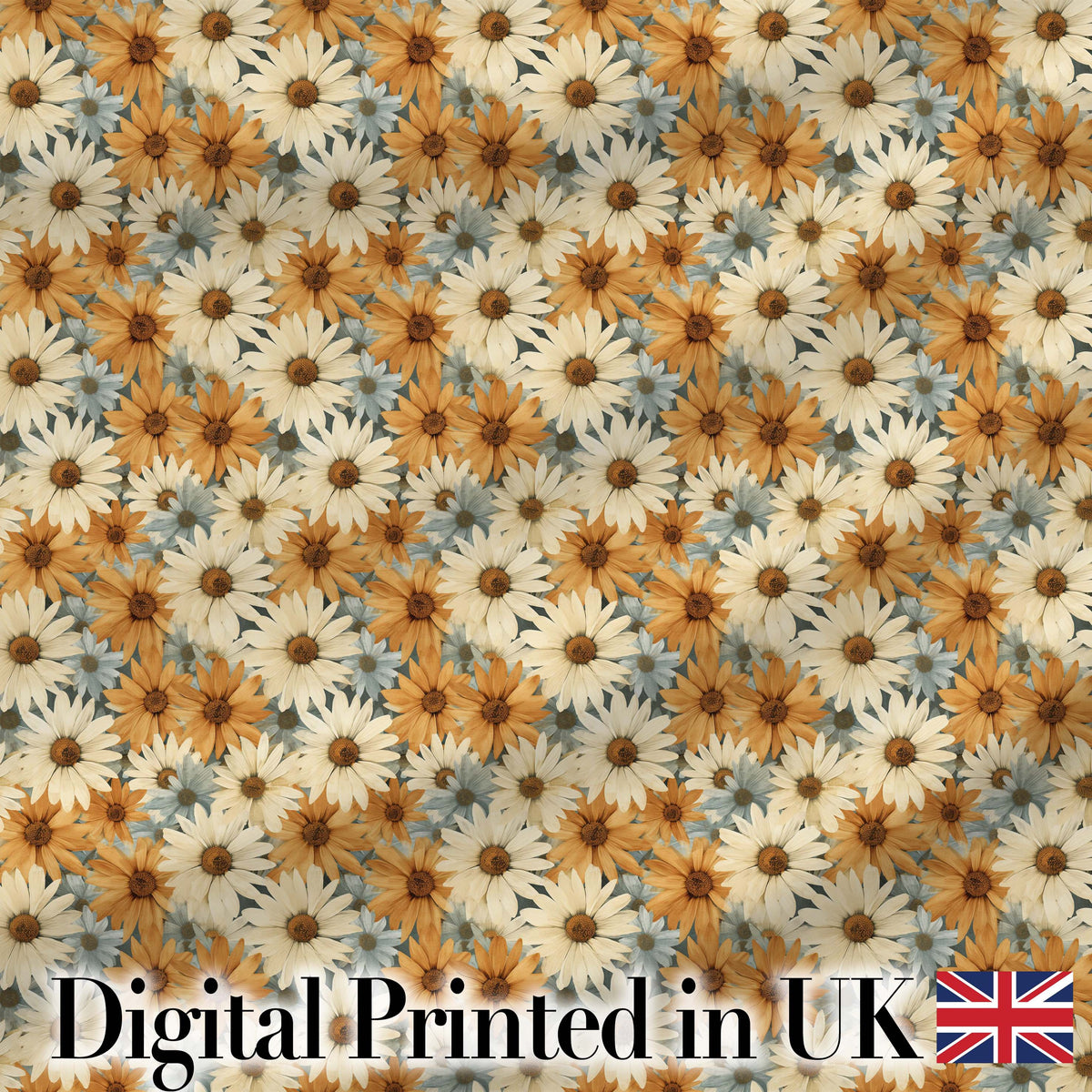 Rustic Orange and Cream Daisy Floral Seamless Pattern Digital Print Fabric by the Metre UK Sewing Quilting Textile