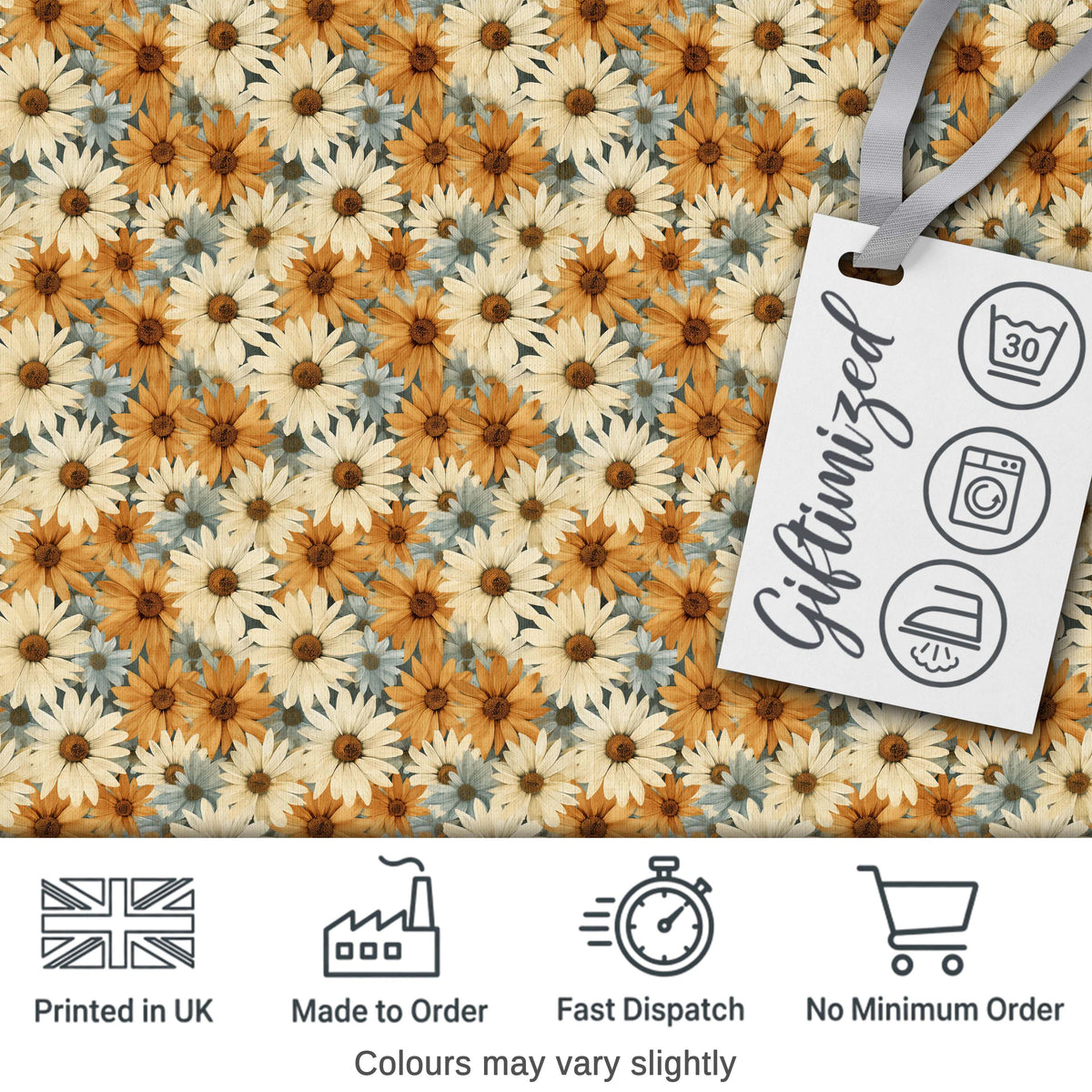 Rustic Orange and Cream Daisy Floral Seamless Pattern Digital Print Fabric by the Metre UK Sewing Quilting Textile