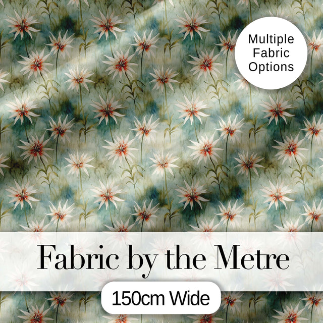 Soft Sage Green Starflower Botanical Seamless Pattern Digital Print Fabric by the Metre UK Sewing Quilting Textile