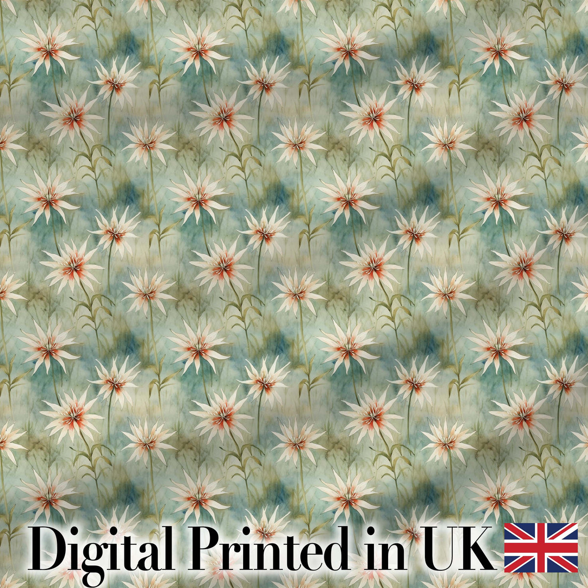 Soft Sage Green Starflower Botanical Seamless Pattern Digital Print Fabric by the Metre UK Sewing Quilting Textile