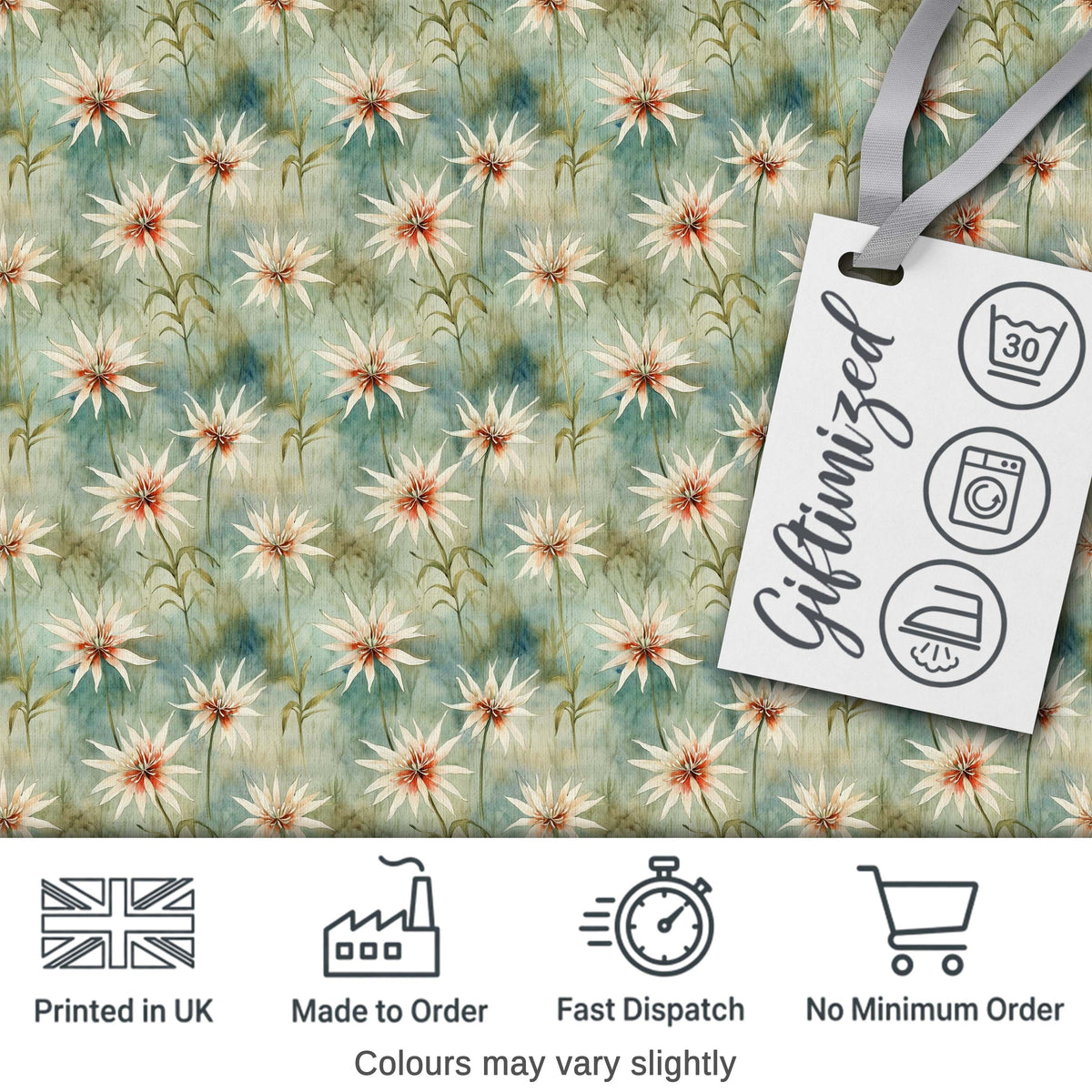 Soft Sage Green Starflower Botanical Seamless Pattern Digital Print Fabric by the Metre UK Sewing Quilting Textile