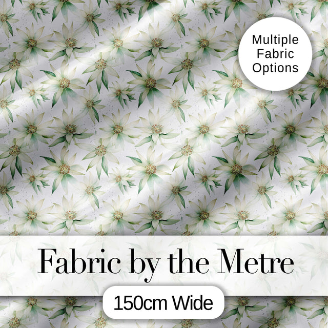 Delicate White and Green Floral Watercolor Seamless Pattern Digital Print Fabric by the Metre UK Sewing Quilting Textile