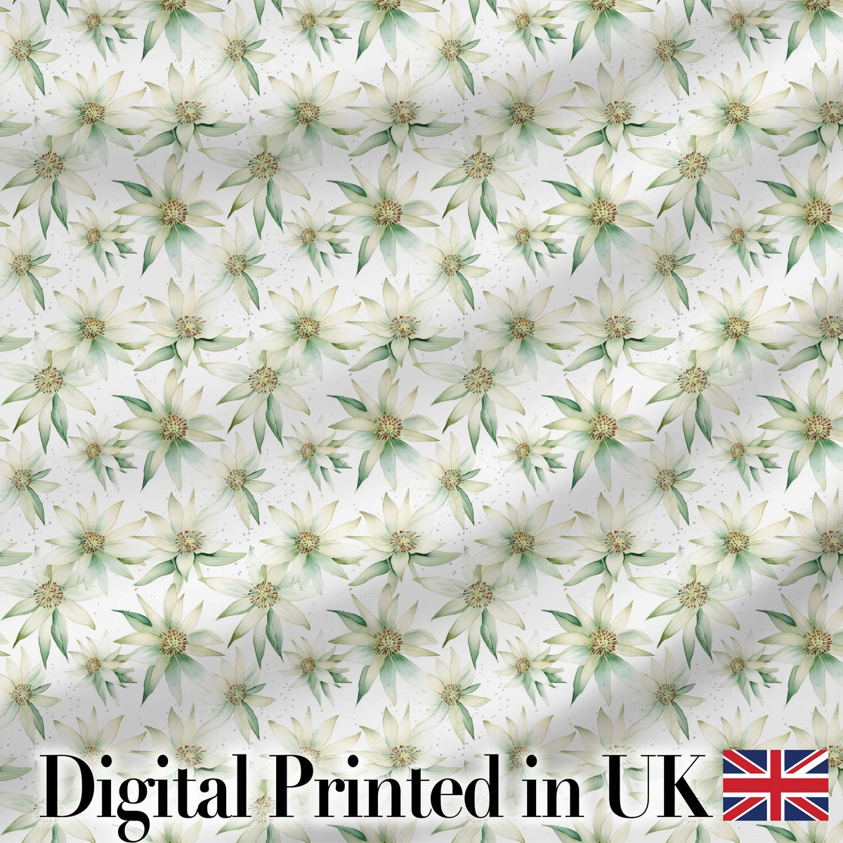 Delicate White and Green Floral Watercolor Seamless Pattern Digital Print Fabric by the Metre UK Sewing Quilting Textile
