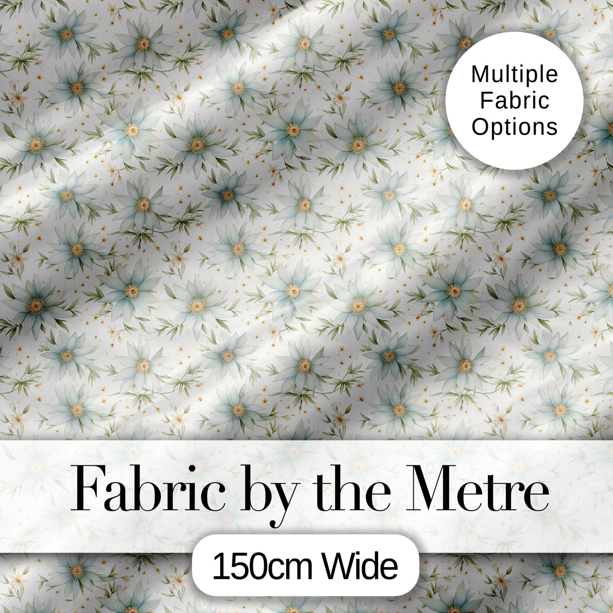 Soft Blue Floral with Gold Speckle Seamless Pattern Digital Print Fabric by the Metre UK Sewing Quilting Textile