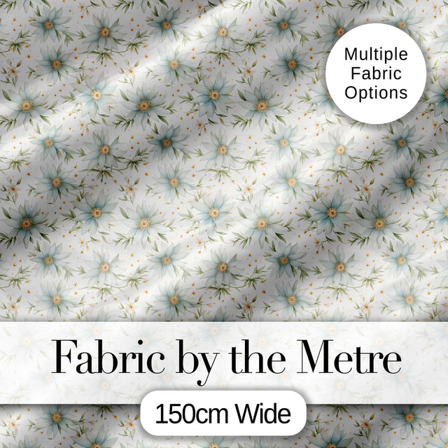 Soft Blue Floral with Gold Speckle Seamless Pattern Digital Print Fabric by the Metre UK Sewing Quilting Textile