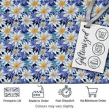 Bold Blue White Botanical Floral Seamless Pattern Digital Print Fabric by the Metre UK Sewing Quilting Textile