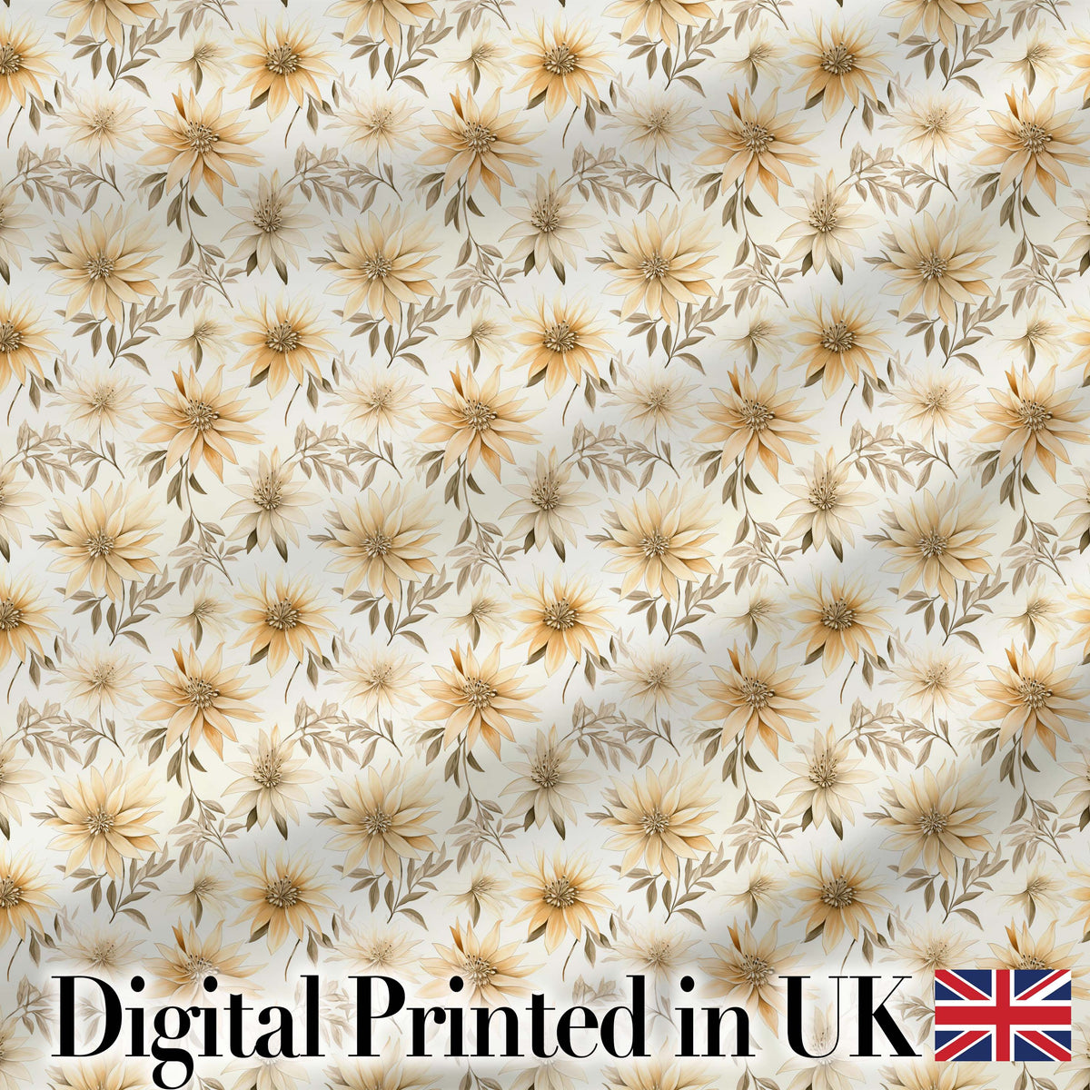 Neutral Beige Floral Botanical Elegant Seamless Pattern Digital Print Fabric by the Metre UK Sewing Quilting Textile