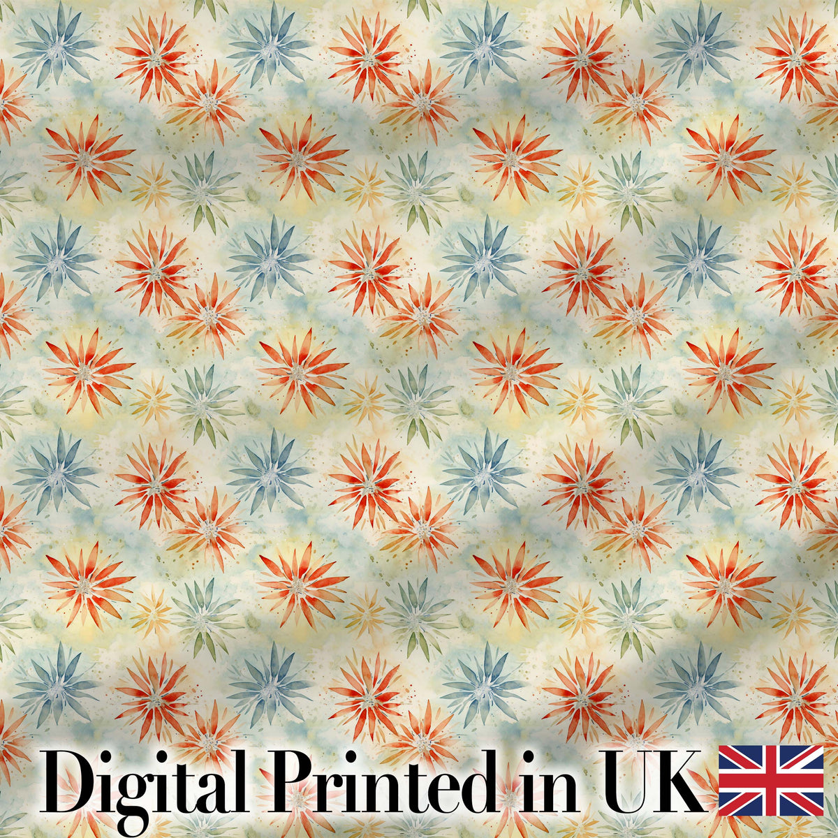 Multicolor Starburst Floral Watercolor Seamless Pattern Digital Print Fabric by the Metre UK Sewing Quilting Textile