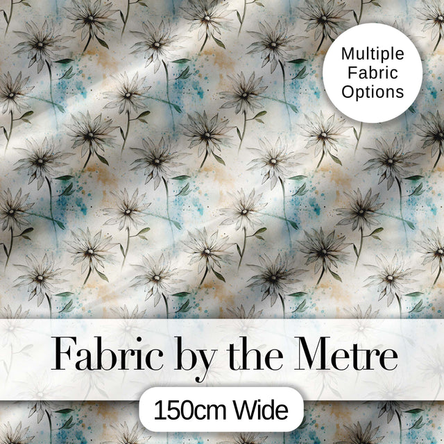 Minimal Neutral Botanical Flower Watercolor Seamless Pattern Digital Print Fabric by the Metre UK Sewing Quilting Textile