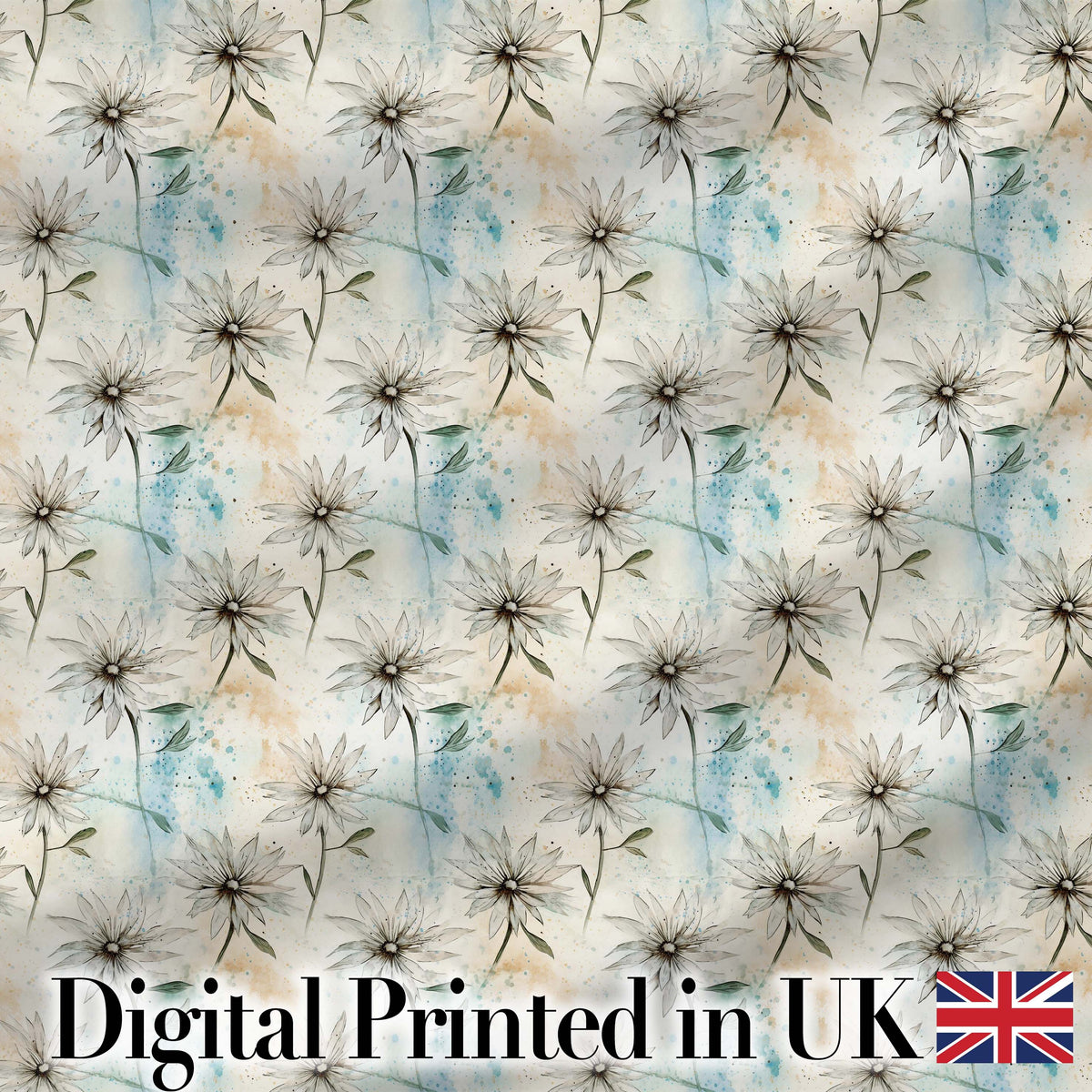 Minimal Neutral Botanical Flower Watercolor Seamless Pattern Digital Print Fabric by the Metre UK Sewing Quilting Textile