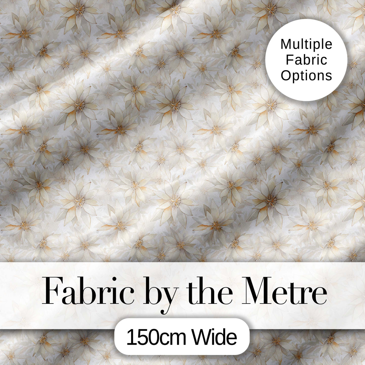 Elegant Cream Floral Botanical Seamless Pattern Digital Print Fabric by the Metre UK Sewing Quilting Textile