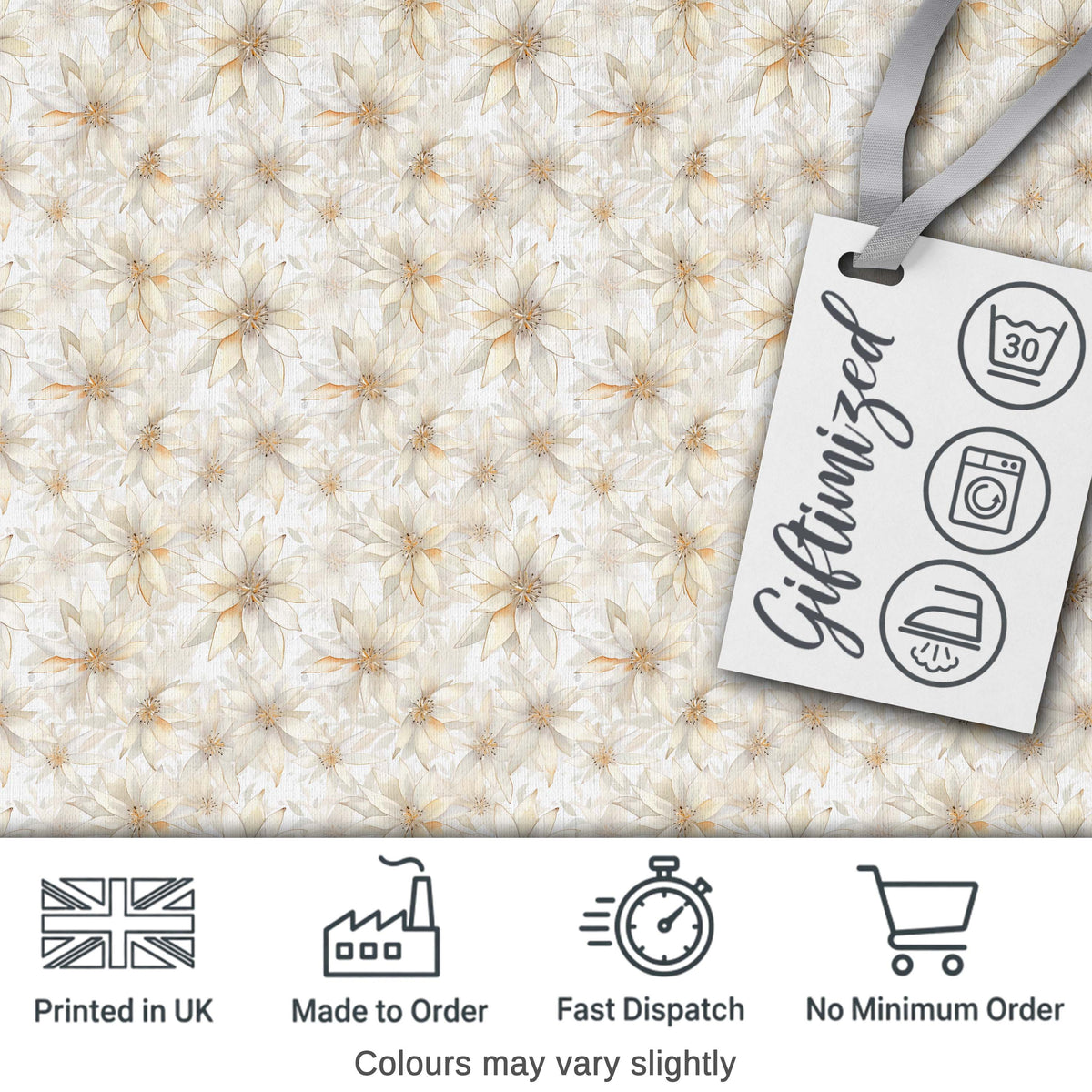 Elegant Cream Floral Botanical Seamless Pattern Digital Print Fabric by the Metre UK Sewing Quilting Textile