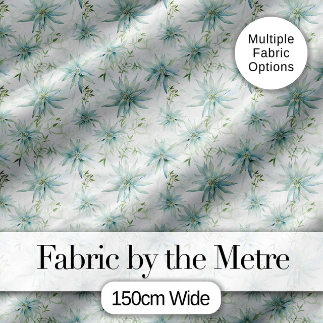 Soft Teal Starflower Watercolor Floral Seamless Pattern Digital Print Fabric by the Metre UK Sewing Quilting Textile